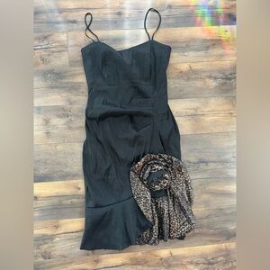 Maria Bonita Black Cocktail Dress w/ Metallic Sequin Rose Accent – Size L